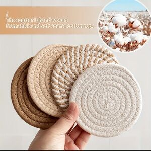 8-Piece Bohemian Woven Coaster Set - Handmade Absorbent Pads With Tray,